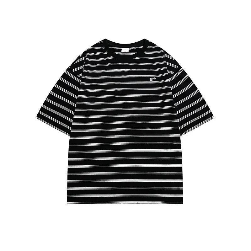 Gothic Vintage print ā Summer Striped Short Sleeved New Japanese Casual Cotton Loos