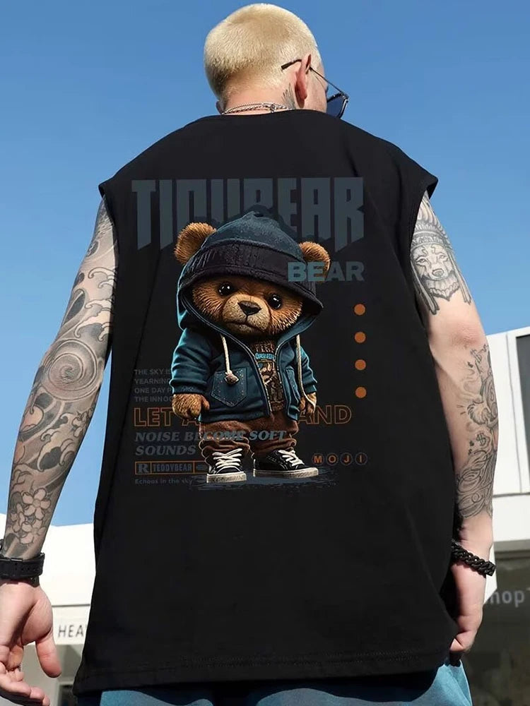 Harajuku Tribal flames ā Gothic Punk Bear Print Tank Tops For Men Hip Hop Oversized S