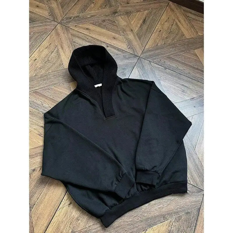 Trendy Korean Street Gray Sweatshirt Men's Spring and Autumn Knitted Ins Stitching Personalized