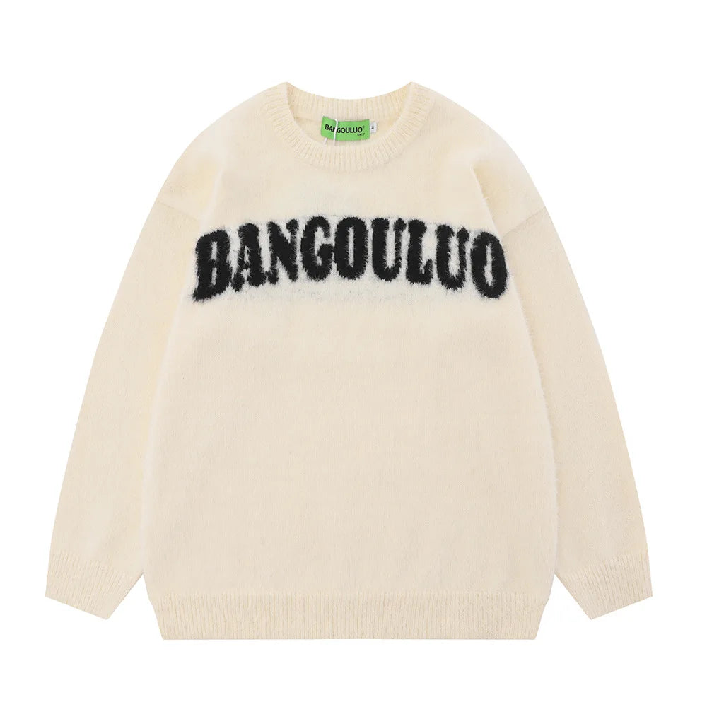 varsity flame knitwear, statement sweater, cozy knitwear for men, oversized grunge aesthetic winter top