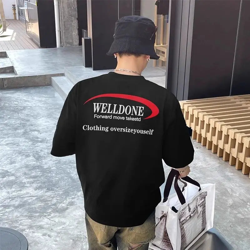 Trapwear Oversized shirt β Pure Cotton Summer American Printed Short Sleeved Loose Vers