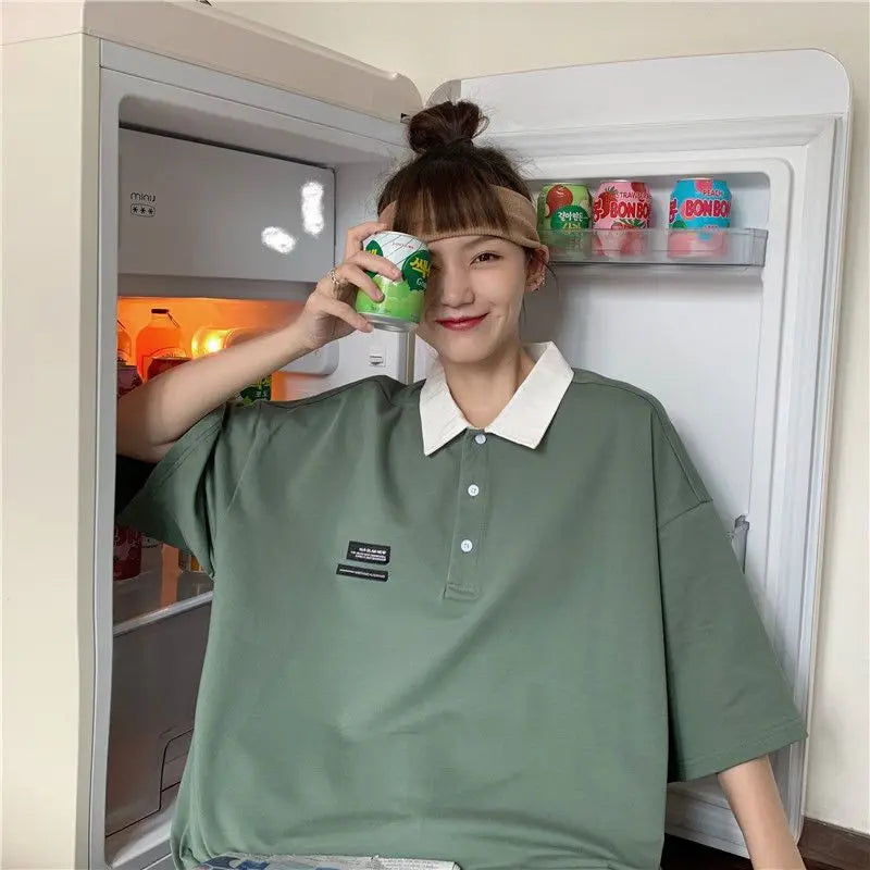 Vaporwave Chrome logo β Pure Cotton Hong Kong Style Pure Cotton Polo Shirt Short Sle