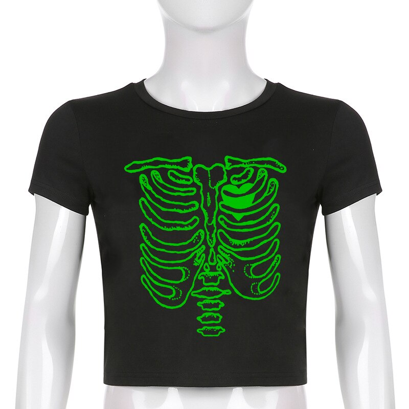 "Cage Match" Women Gothic Vintage Streetwear Basic Crop T-Shirt
