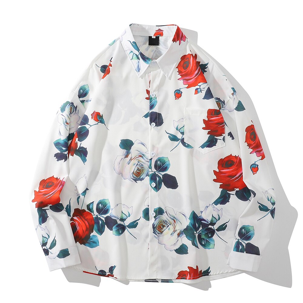 "Falling Garden" Unisex Men Women Streetwear Graphic Button Shirt