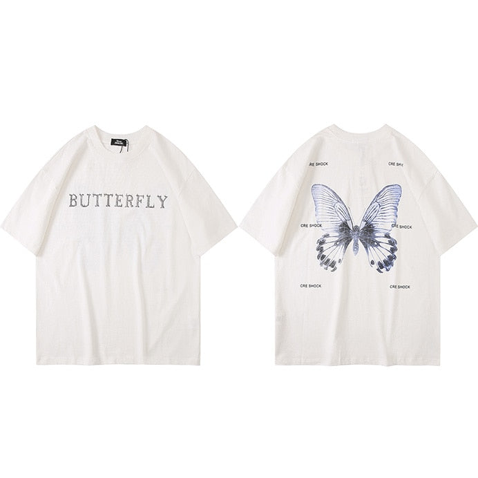 "White Butterfly" Graphic Unisex Streetwear Vintage Women Men Y2K T-Shirt