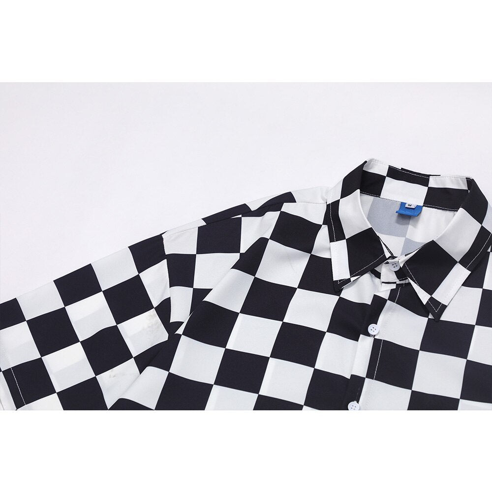 "Plaid Flame" Graphic Unisex Streetwear Vintage Women Men Y2K Button Shirt