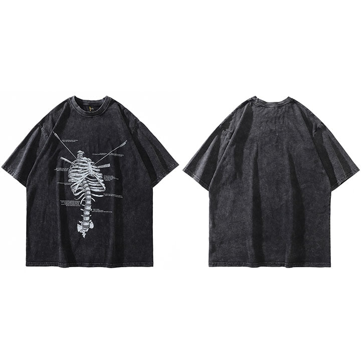"Stripped Skeleton" Graphic Unisex Streetwear Vintage Women Men Y2K T-Shirt