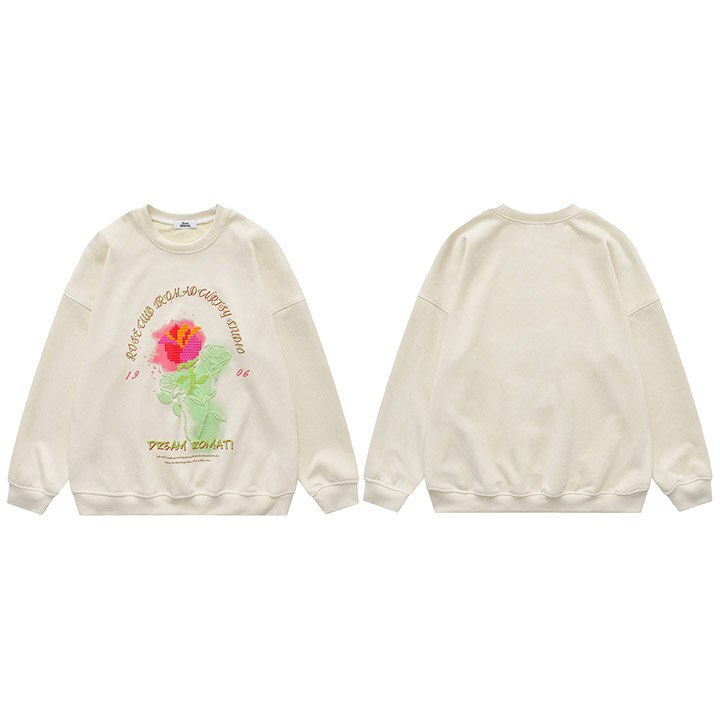 "Black Rose" Graphic Unisex Streetwear Vintage Women Men Y2K Sweatshirt