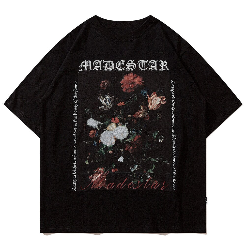 "Retro Floral" Graphic Unisex Streetwear Vintage Women Men Y2K T-Shirt
