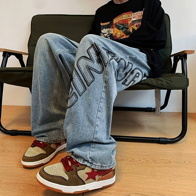 "Street Style" Graphic Unisex Streetwear Vintage Women Men Y2K Denim Jeans