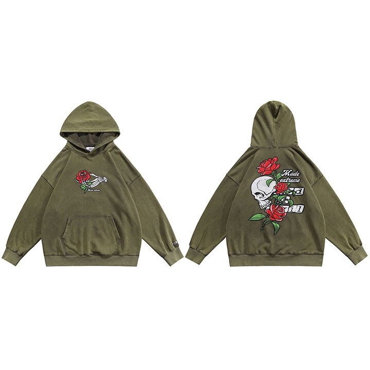 "Skull Rose" Graphic Unisex Streetwear Vintage Women Men Y2K Hoodie