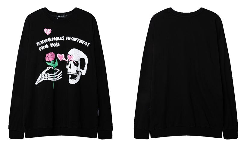 "Pink Rose" Graphic Unisex Streetwear Vintage Women Men Y2K Sweatshirt