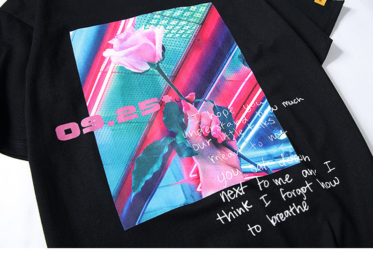 "Pink Rose" Graphic Unisex Streetwear Vintage Women Men Y2K T-Shirt