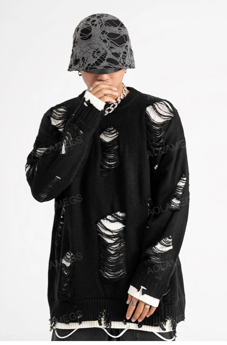 techwear street knit hoodie with oversized flame detail for urban fall winter outfits, street fashion menswear trend for seas