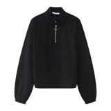 Mens Y2k Shoulder Pad Cross Metal Zipper Polo Shirt Genderless 2024 New Youth Personality Versatile High Collar Long-Sleeve Top