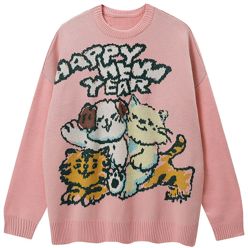 "Happy New Year" Graphic Unisex Men Women Streetwear Sweater Daulet Apparel