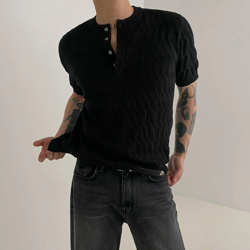 Vaporwave Broken heart – Mens Henry Collar Casual Knitted T Shirt Genderless 2024 New