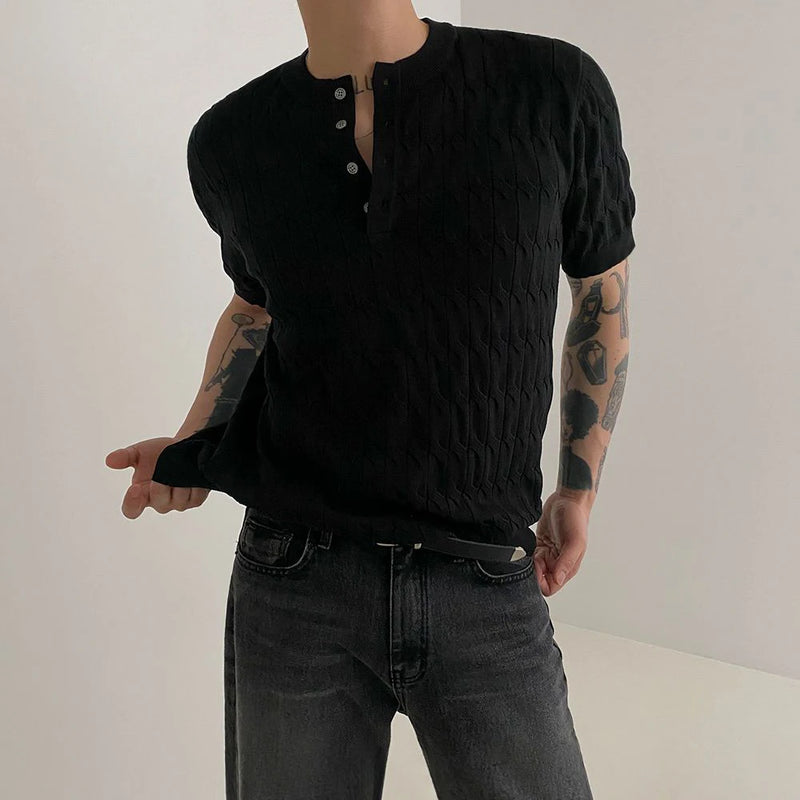 Vaporwave Broken heart – Mens Henry Collar Casual Knitted T Shirt Genderless 2024 New