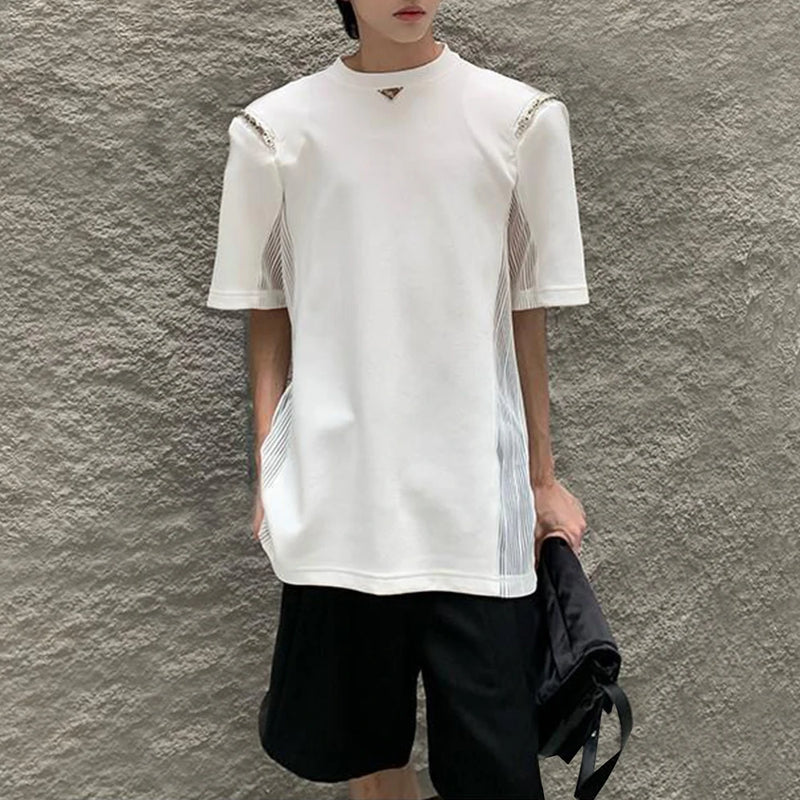 Harajuku Tribal flame – Mens Casual Splicing See Through Chain T Shirt 2024 New Gend