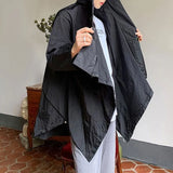 Mens Japanese Irregular Hooded Windbreaker Genderless 2024 New Personalized Versatile Retro Streetwear Solid Color Jacket Unisex
