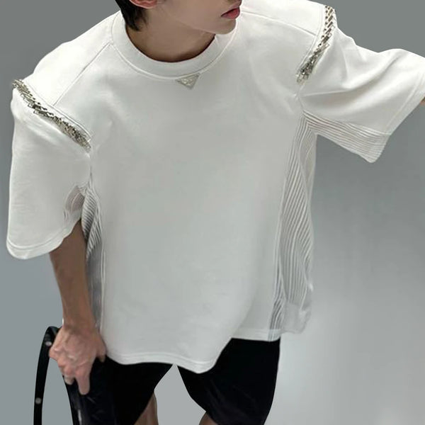 Harajuku Tribal flame – Mens Casual Splicing See Through Chain T Shirt 2024 New Gend