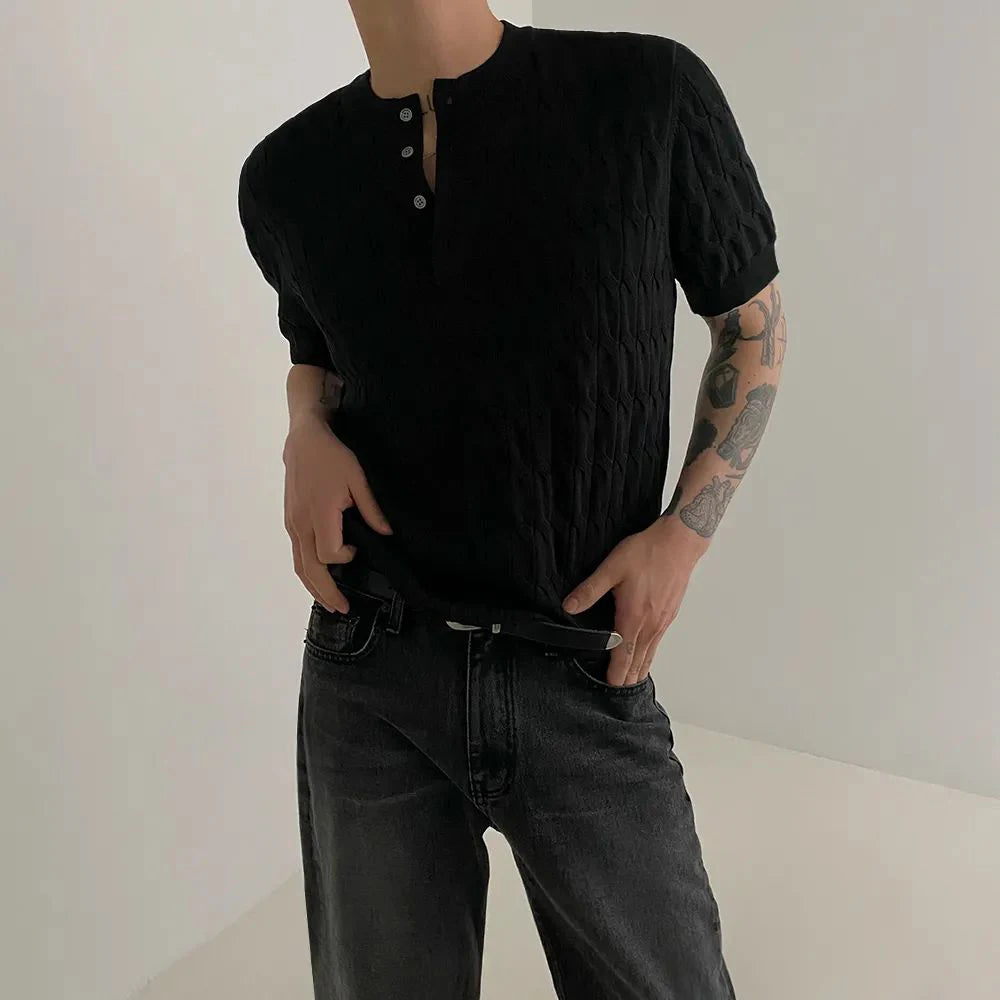 Vaporwave Broken heart – Mens Henry Collar Casual Knitted T Shirt Genderless 2024 New