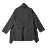 Mens Japanese Irregular Hooded Windbreaker Genderless 2024 New Personalized Versatile Retro Streetwear Solid Color Jacket Unisex