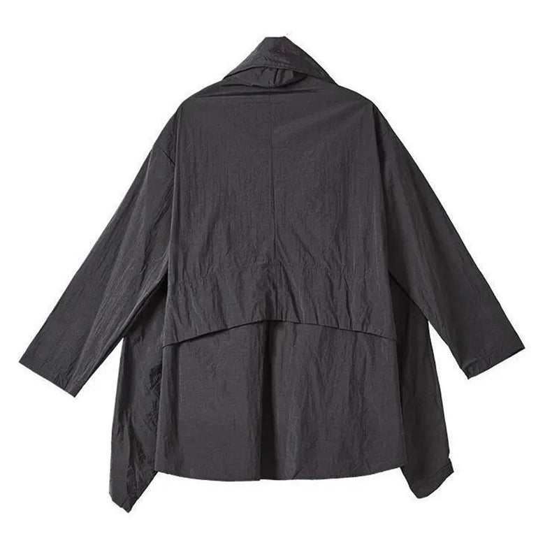 Mens Japanese Irregular Hooded Windbreaker Genderless 2024 New Personalized Versatile Retro Streetwear Solid Color Jacket Unisex