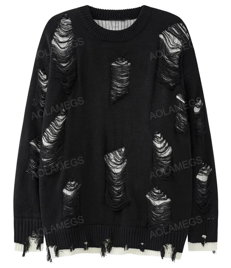 techwear street knit hoodie with oversized flame detail for urban fall winter outfits, street fashion menswear trend for seas