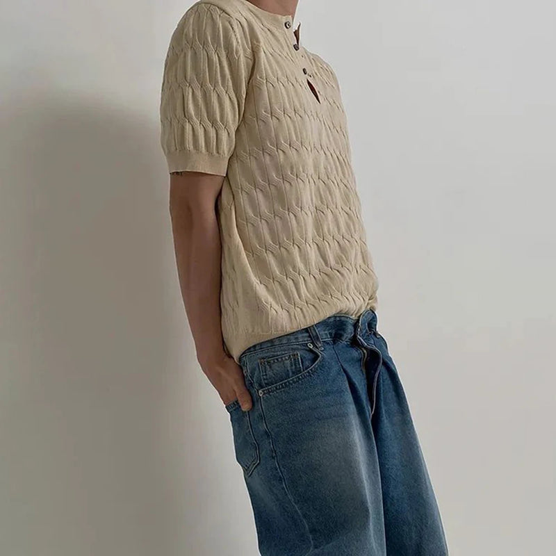 Vaporwave Broken heart – Mens Henry Collar Casual Knitted T Shirt Genderless 2024 New