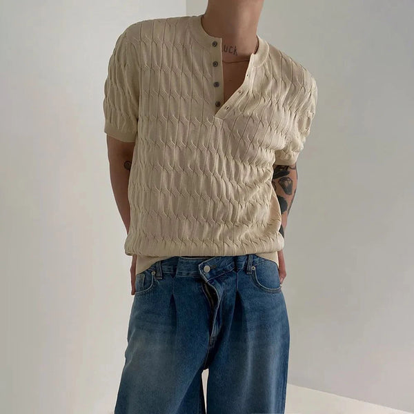 Vaporwave Broken heart – Mens Henry Collar Casual Knitted T Shirt Genderless 2024 New