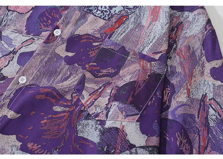 Oversized Men's Shirts Fresh Flower Graphic Print Hip Hop Long Sleeve Tops Streetwear