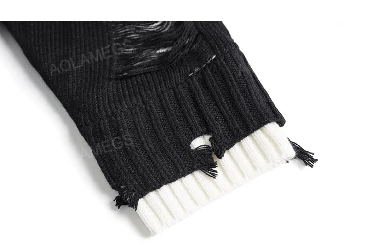 grunge knit sweater with heavyweight fabric, layered urban look for cold weather, street fashion menswear trend for seasonal 
