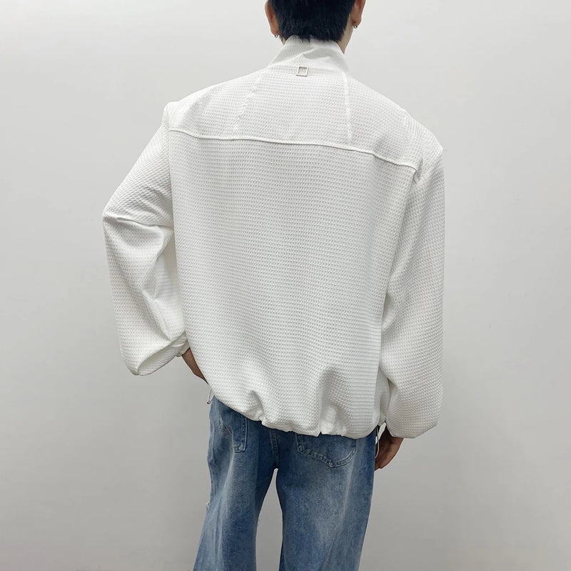 Mens Y2k Shoulder Pad Cross Metal Zipper Polo Shirt Genderless 2024 New Youth Personality Versatile High Collar Long-Sleeve Top