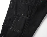 high street retro spotted ink contrast color flared jeans pants male wide leg plus size patchwork ripped denim trousers unique jeans style 116