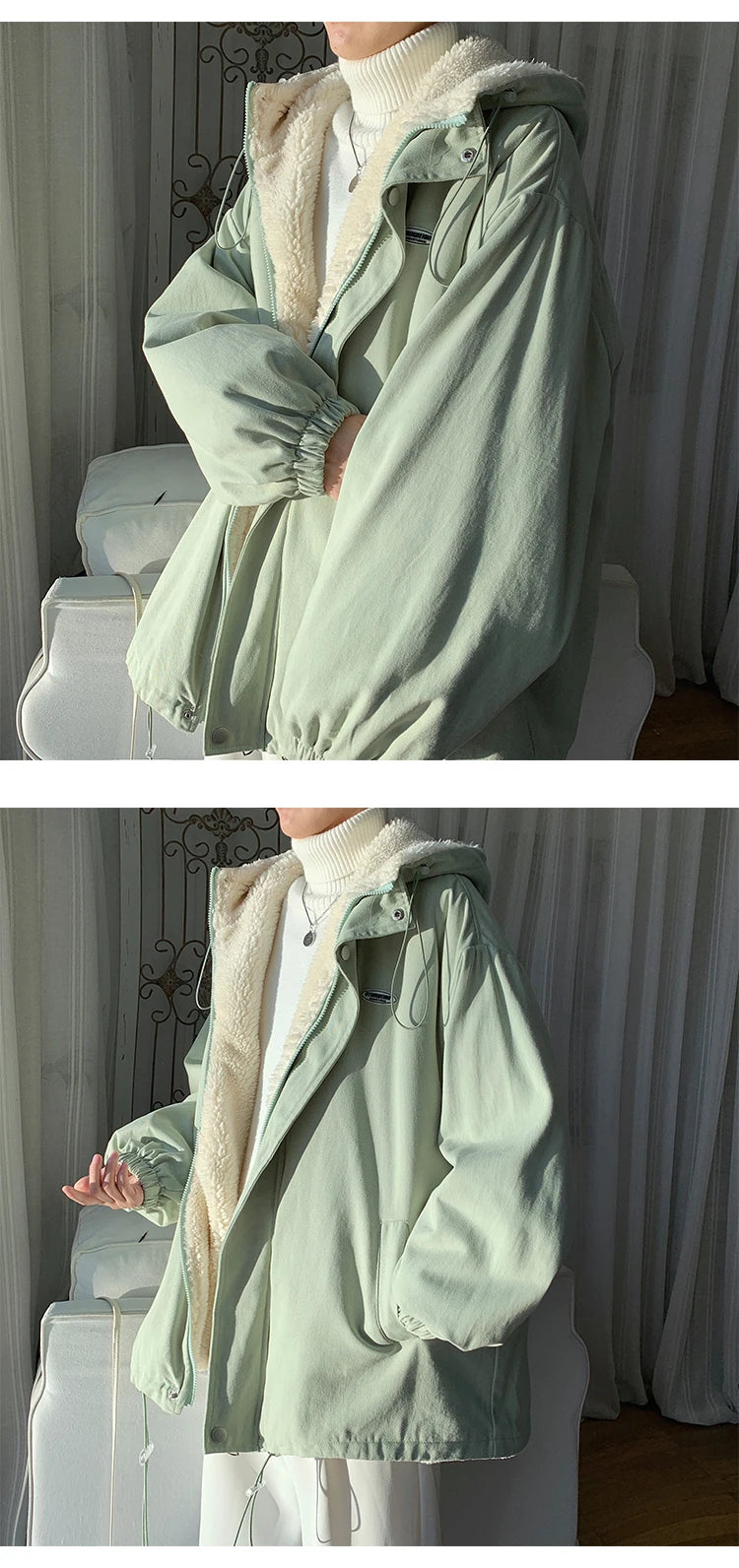 Winter Thick Lamb Fur Jacket Men Warm Fashion Hooded Coat Men Korean Loose Oversized Short Coat Mens Cotton Outwear Jackets