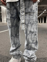 high street feathers embroidery denim pants mens zipper straight jeans trouser with belt hip hop streetwear loose joggers pants relaxed fit joggers