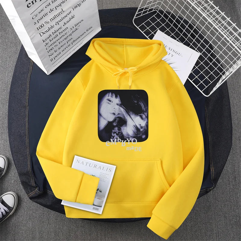 Hip Hop Streetwear Hoodie Sweatshirt Illusion Girl Letter Print Pullov