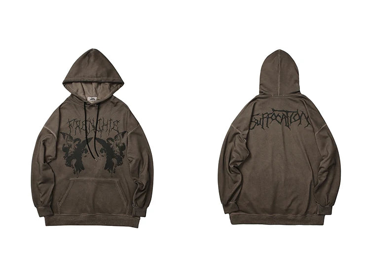 Hip Hop Streetwear Hoodie Sweatshirt Men Dark Style Angel Print Pullov