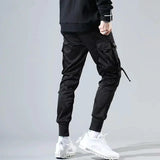 ribbons harem joggers men cargo pants streetwear 2023 hip hop casual pockets track pants male harajuku fashion trousers unique joggers style 2855