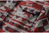 Aolamegs Patchwork Color Retro Geometric Pattern Men Shirt Thick Casual Baggy Big Pockets Harajuku High Street Autumn Streetwear