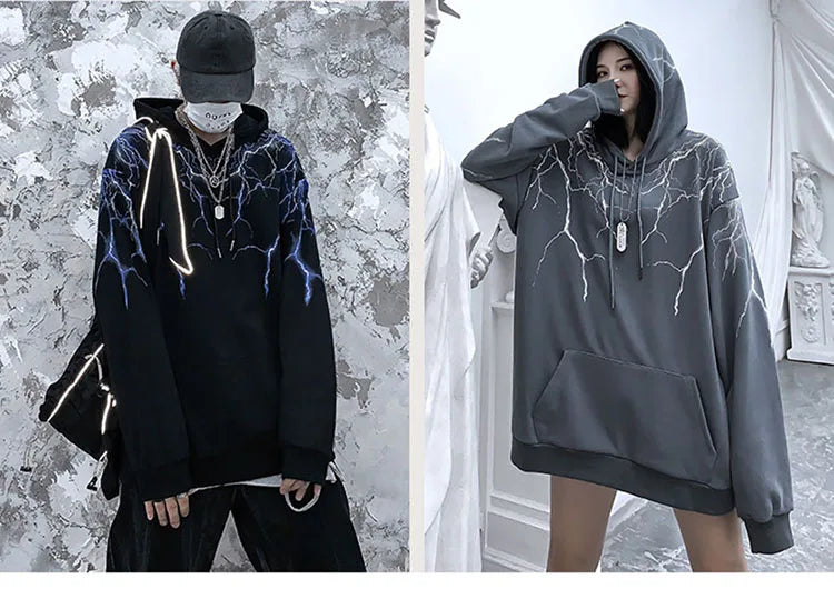 Hip Hop Lightning Hoodie Sweatshirt Men Harajuku Streetwear Hooded Pul