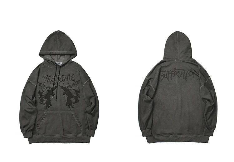 Hip Hop Streetwear Hoodie Sweatshirt Men Dark Style Angel Print Pullov