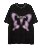 Sadcore Oversized shirt – Aolamegs Butterfly Inkjet Letter Print Washed T Shirt Men Sh