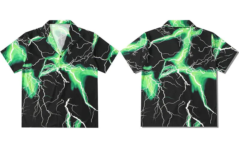 Trapwear Oversized shirt – Gonthwid Hawaiian Beach Shirts Streetwear Lightning Print Sh