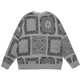 hip hop paisley printed ripped knitted holes sweater mens autumn winter long sleeve pullover streetwear loose sweaters clothing oversized graphic print design, aesthetic street look hoodie, Y2K vintage urban hoodie
