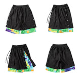 men side buttons patchwork harajuku straight shorts new elastic waist short pants joggers hip hop streetwear casual sweatshorts unique joggers style 1100