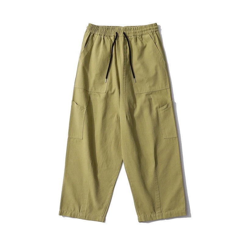 rainbowtouches new fashion brand mens pant solid color jogging high street loose straight leg tooling casual overalls trousers clean everyday pants