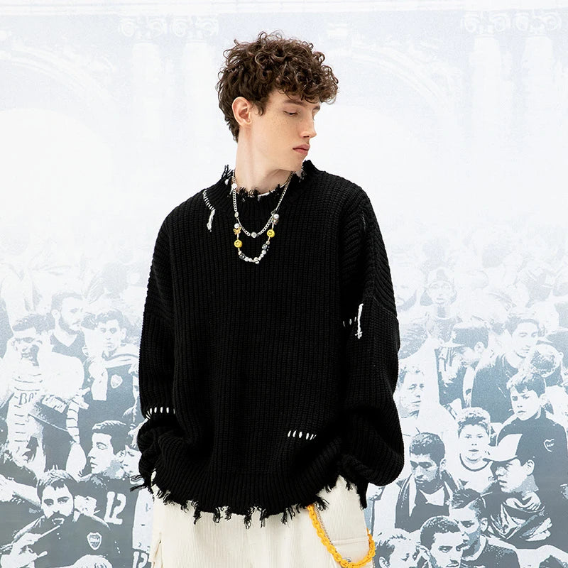 grunge oversized flame jumper built for warmth and edge, essential for winter street style, men’s streetwear clothing piece f