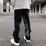 men jeans hip hop letters embroidery denim jeans high street casual loose straight elastic waist joggers hip hop streetwear pant relaxed fit joggers